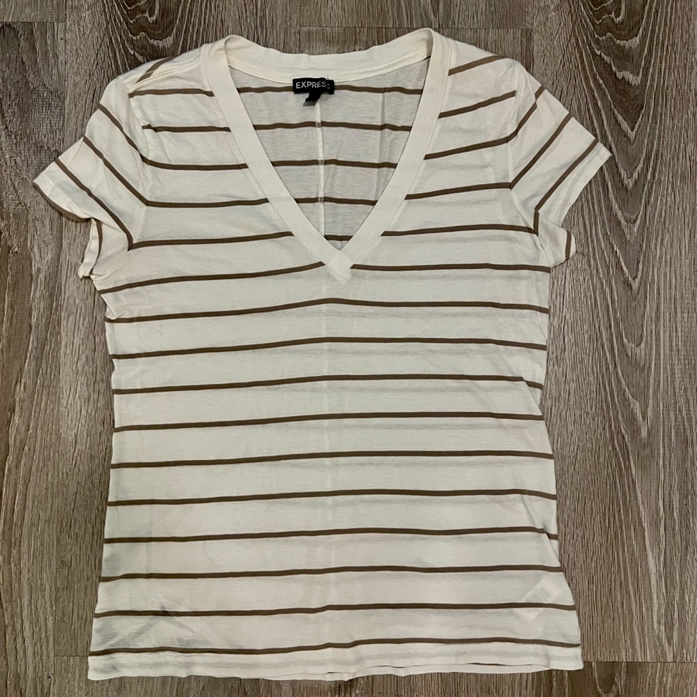EXPRESS V-NECK SHORT SLEEVE STRIPE SHIRT